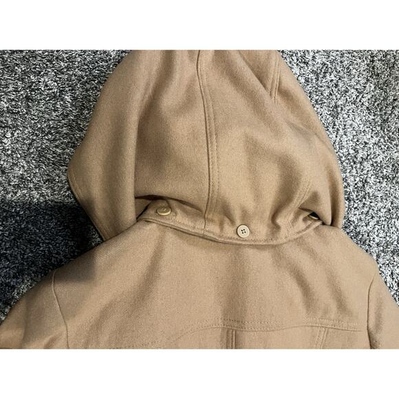 Michael Kors Beige Camel Tan Wool Blend Trench Overcoat Detachable Hood Womens L - Picture 9 of 15